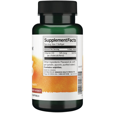 Swanson Vitamin D3 Highest Potency 5000 IU (125 µg) – 250 Softgels