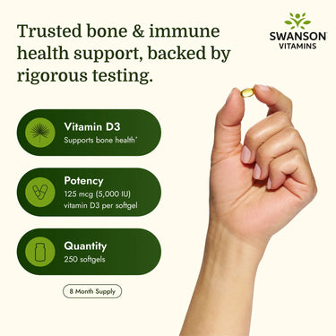 Swanson Vitamin D3 Highest Potency 5000 IU (125 µg) – 250 Softgels
